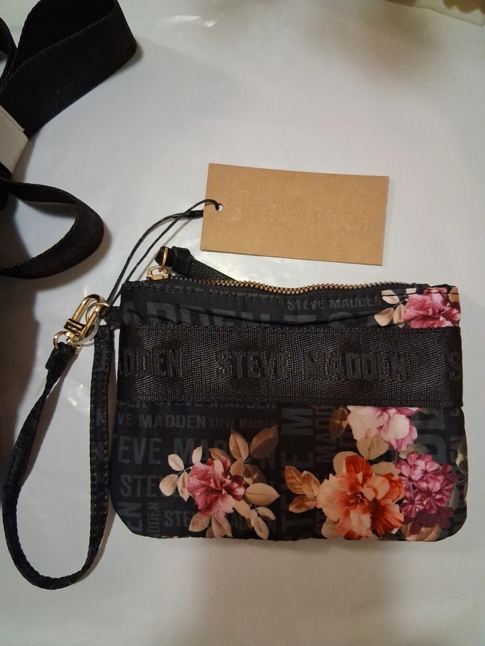 Steve Madden Black Floral Mini Backpack with Floral Zip Pouch - Picture 3 of 5